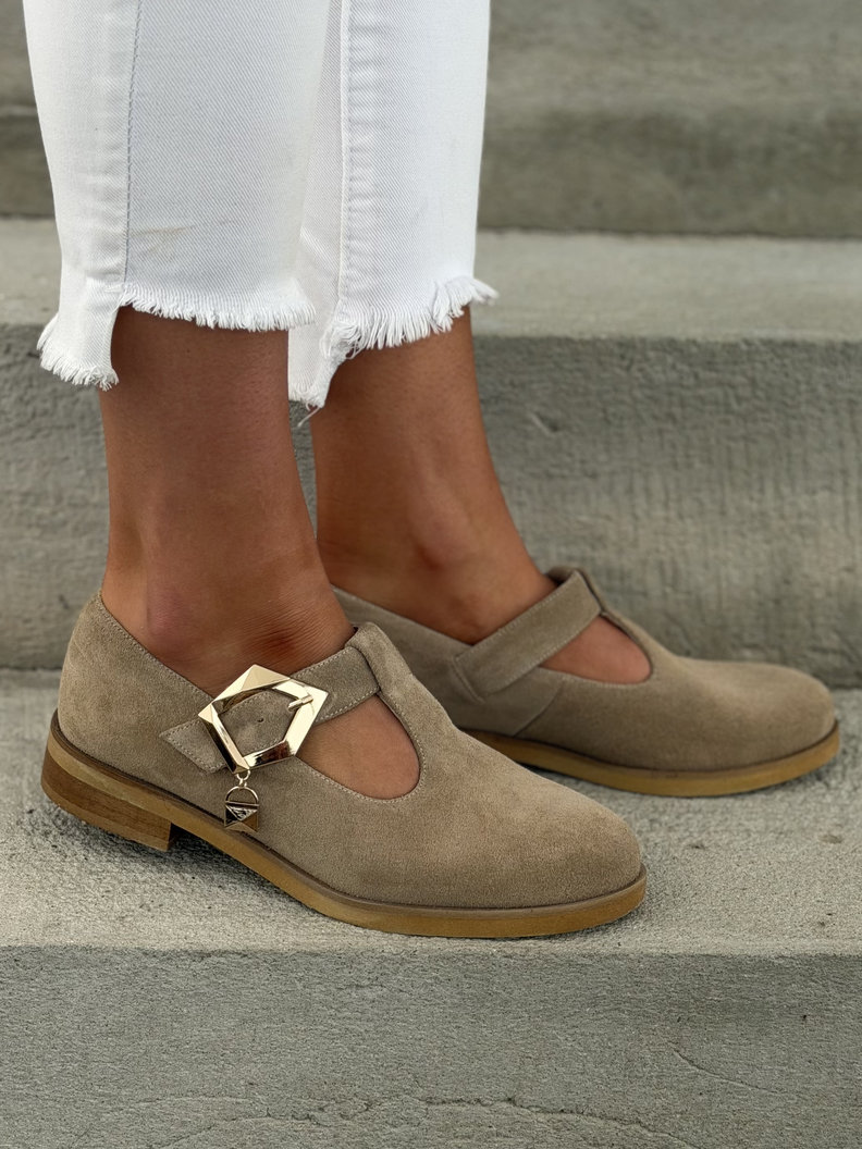 Zamszowe półbuty KAZADII ROSVELIA BEIGE skóra naturalna - obrazek 5