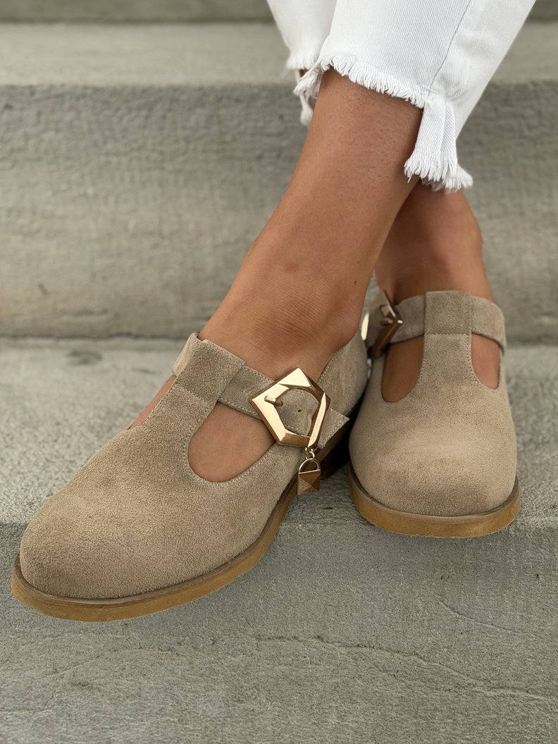 Zamszowe półbuty KAZADII ROSVELIA BEIGE skóra naturalna - obrazek 8