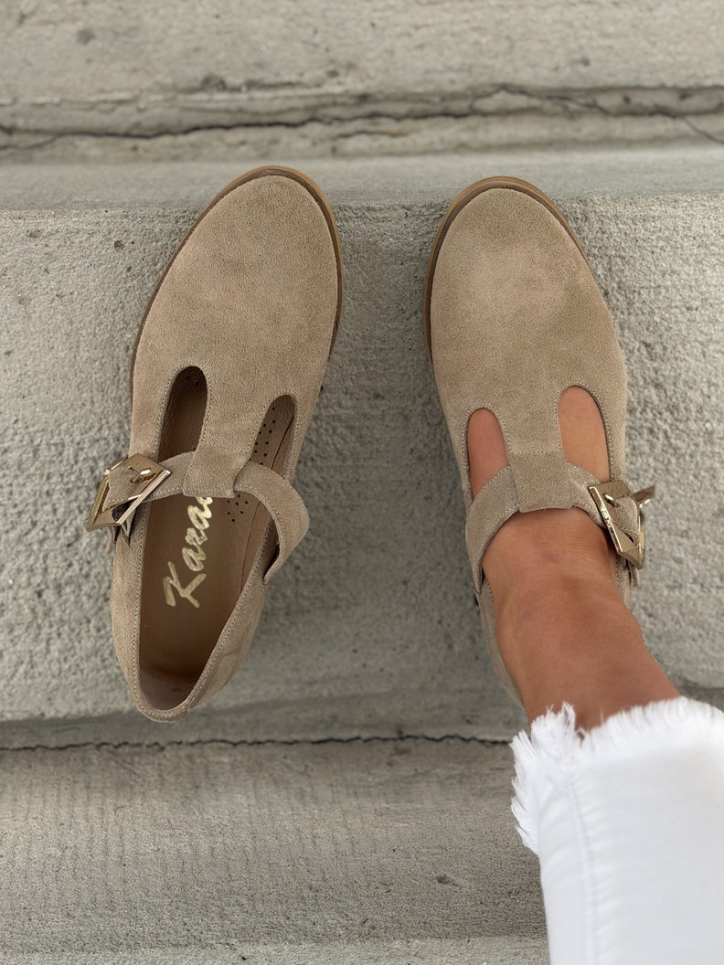 Zamszowe półbuty KAZADII ROSVELIA BEIGE skóra naturalna - obrazek 3