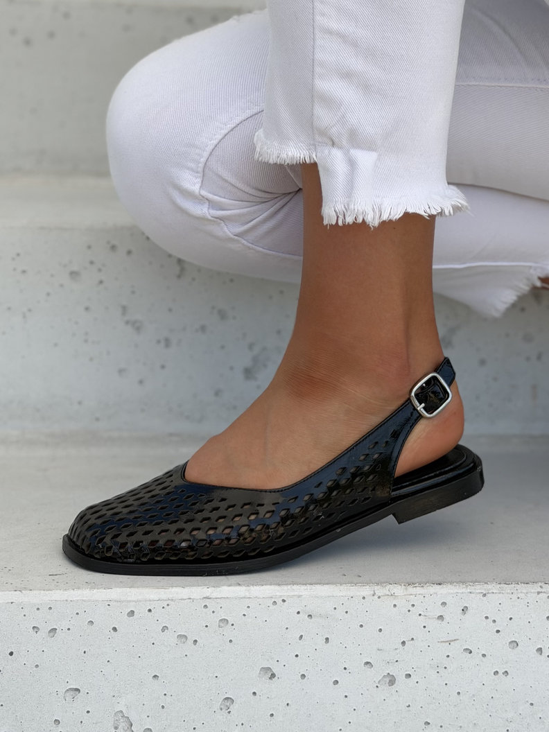Ażurowe balerinki damskie skórzane SELINA BLACK - obrazek 6