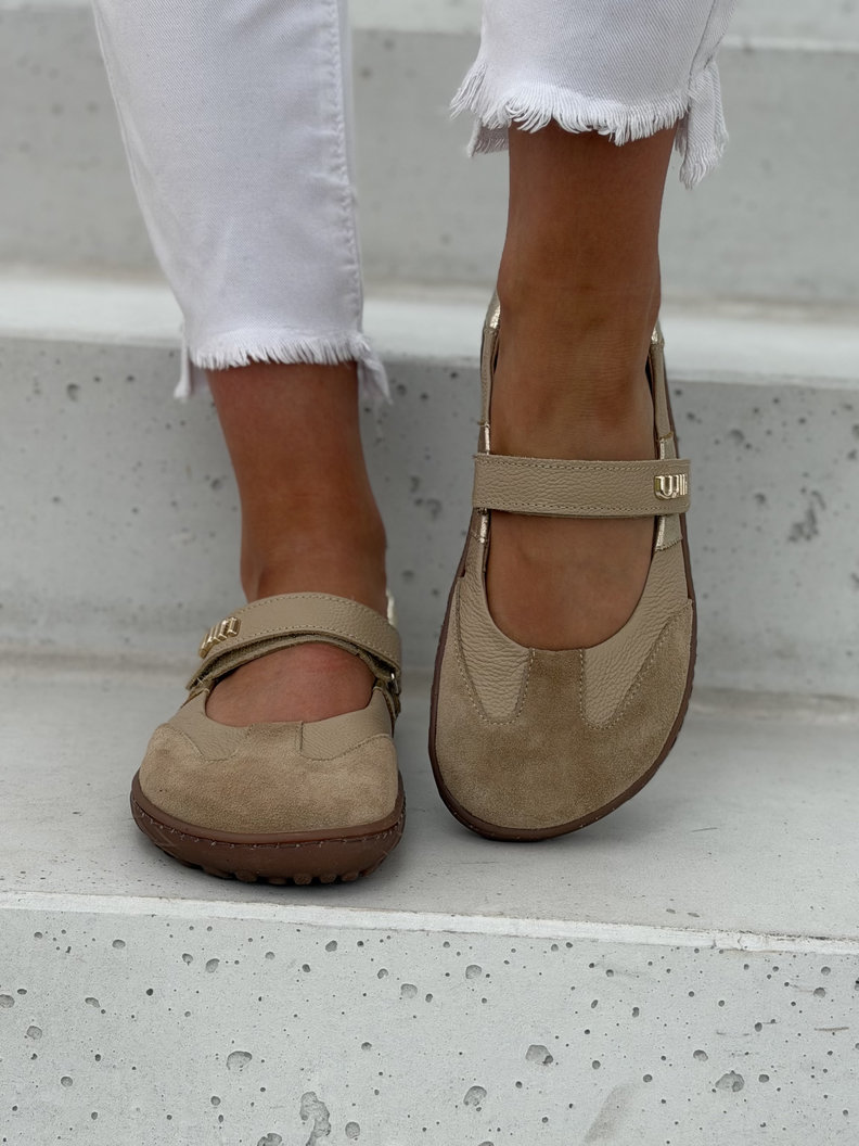 Skórzane baleriny barefoot na rzep KAZADII MILU BEIGE polska produkcja - obrazek 6