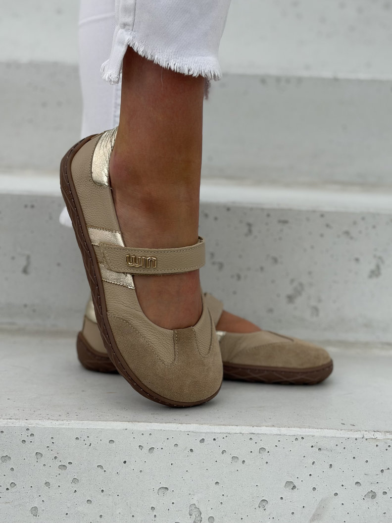 Skórzane baleriny barefoot na rzep KAZADII MILU BEIGE polska produkcja