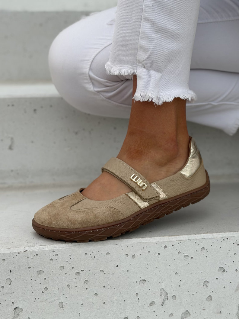 Skórzane baleriny barefoot na rzep KAZADII MILU BEIGE polska produkcja - obrazek 4