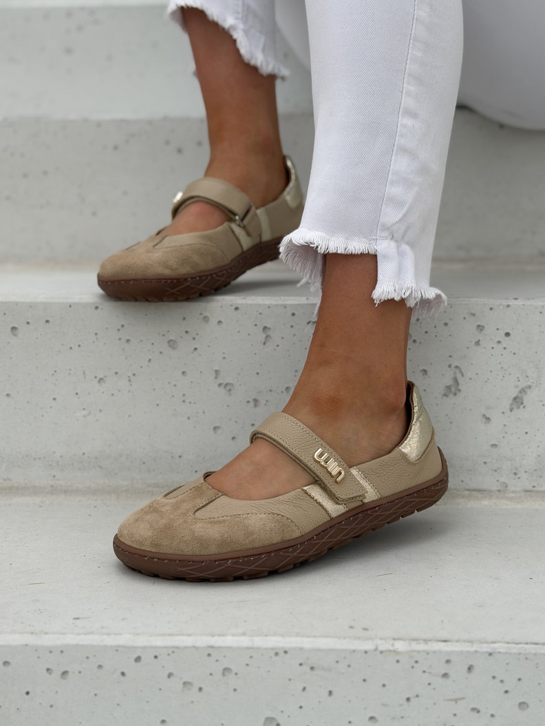 Skórzane baleriny barefoot na rzep KAZADII MILU BEIGE polska produkcja - obrazek 5