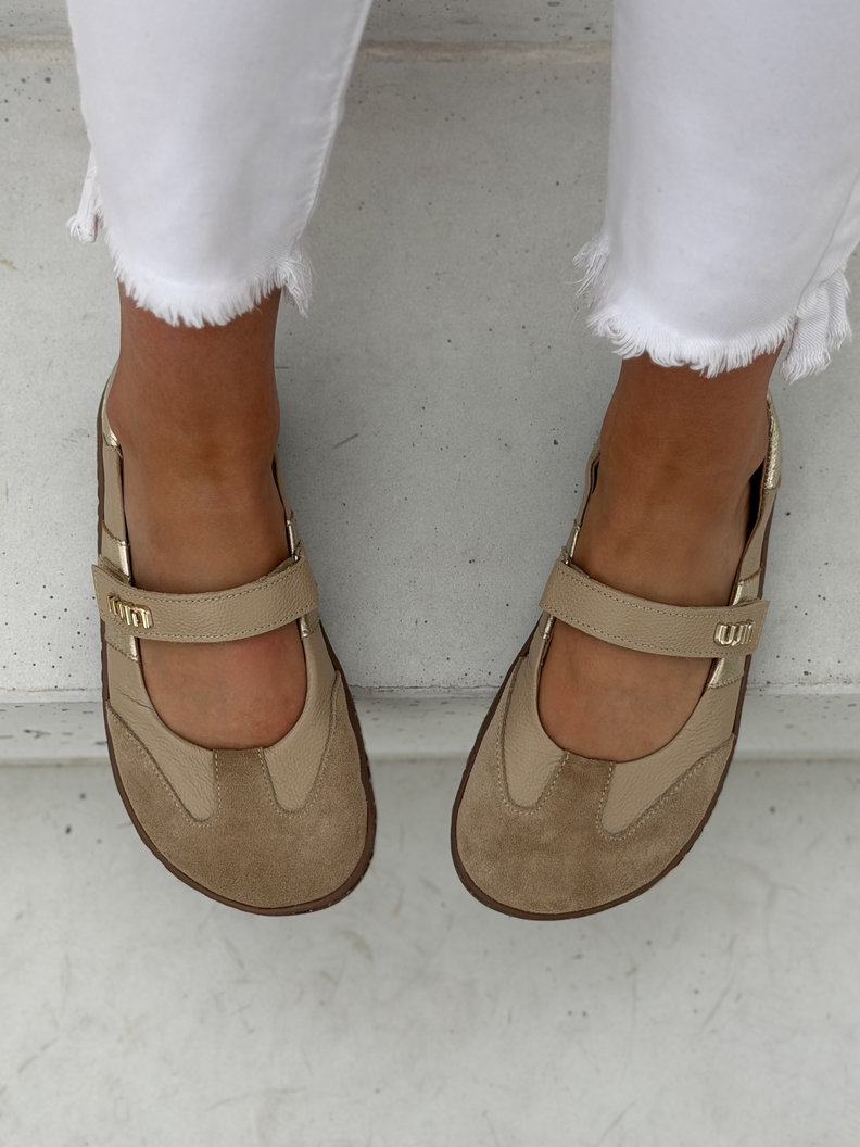 Skórzane baleriny barefoot na rzep KAZADII MILU BEIGE polska produkcja - obrazek 3