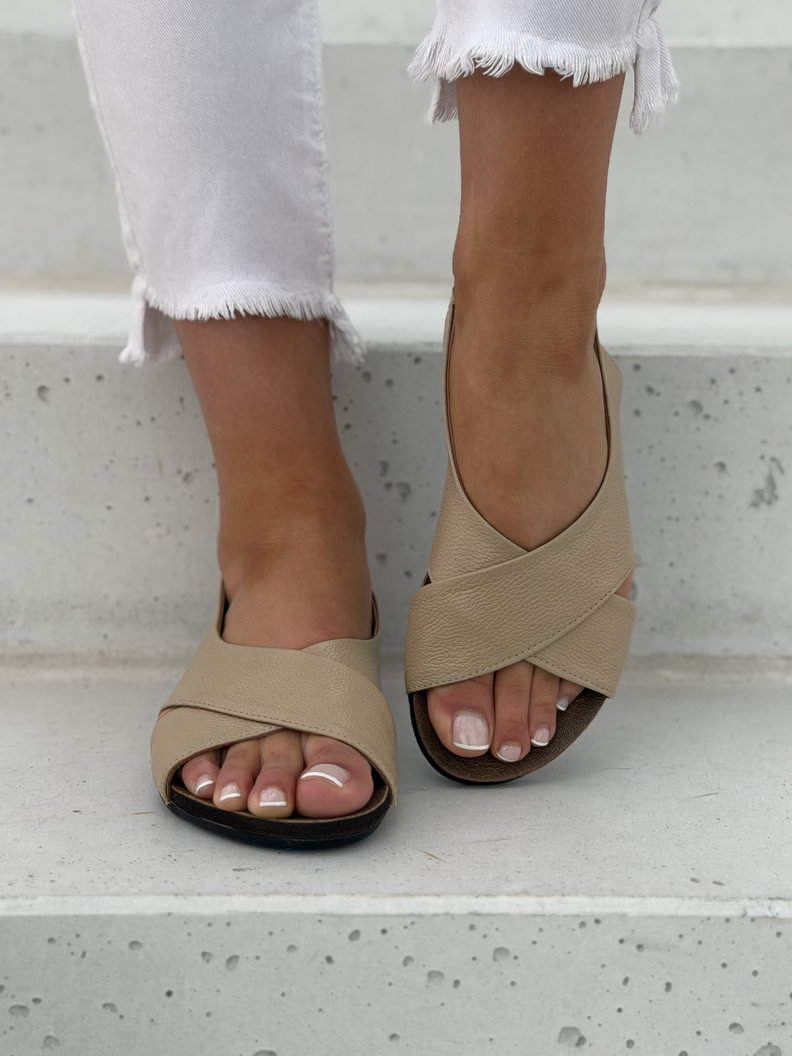 Skórzane klasyczne sandały na elastycznym pasku KAZADII SUNSET BAY BEIGE polska produkcja - obrazek 8