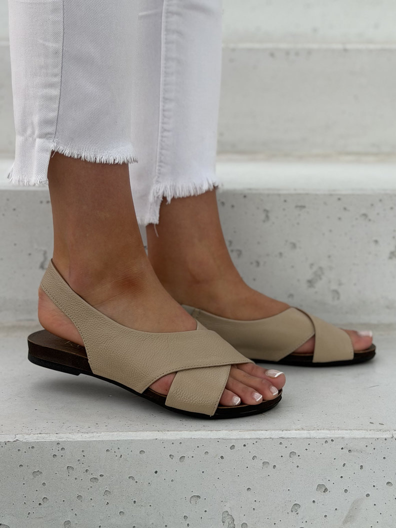 Skórzane klasyczne sandały na elastycznym pasku KAZADII SUNSET BAY BEIGE polska produkcja - obrazek 7