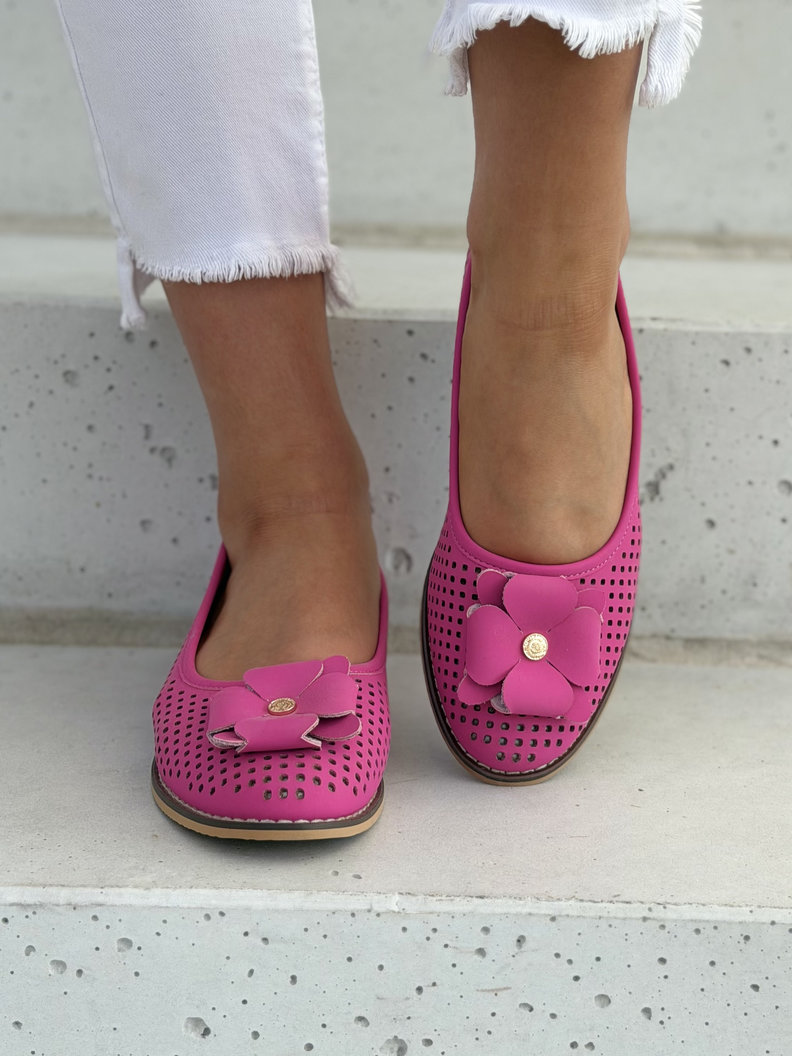 Ażurowe skórzane baleriny damskie FUSCHIA GLOW - obrazek 7