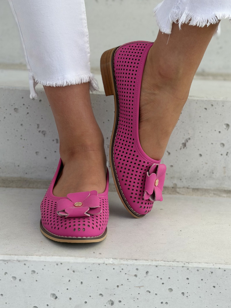 Ażurowe skórzane baleriny damskie FUSCHIA GLOW - obrazek 3