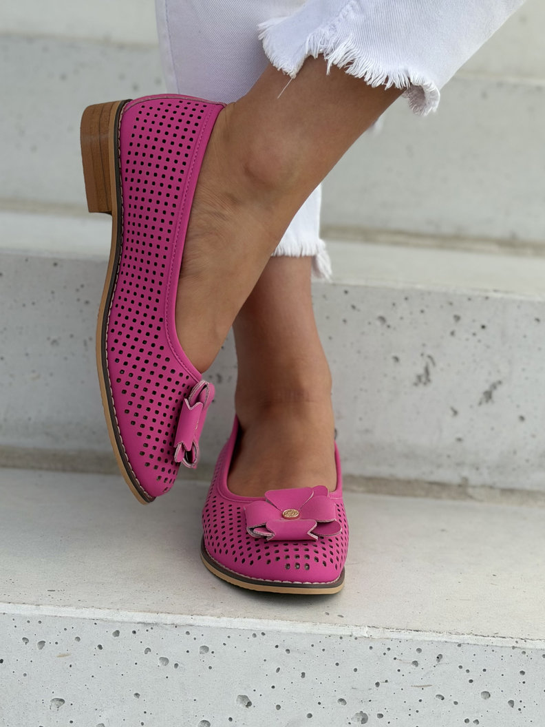 Ażurowe skórzane baleriny damskie FUSCHIA GLOW - obrazek 4