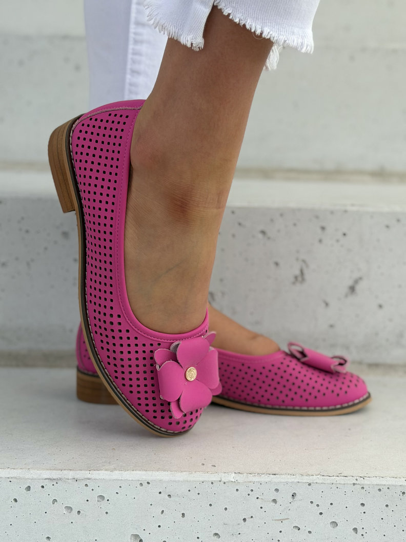 Ażurowe skórzane baleriny damskie FUSCHIA GLOW