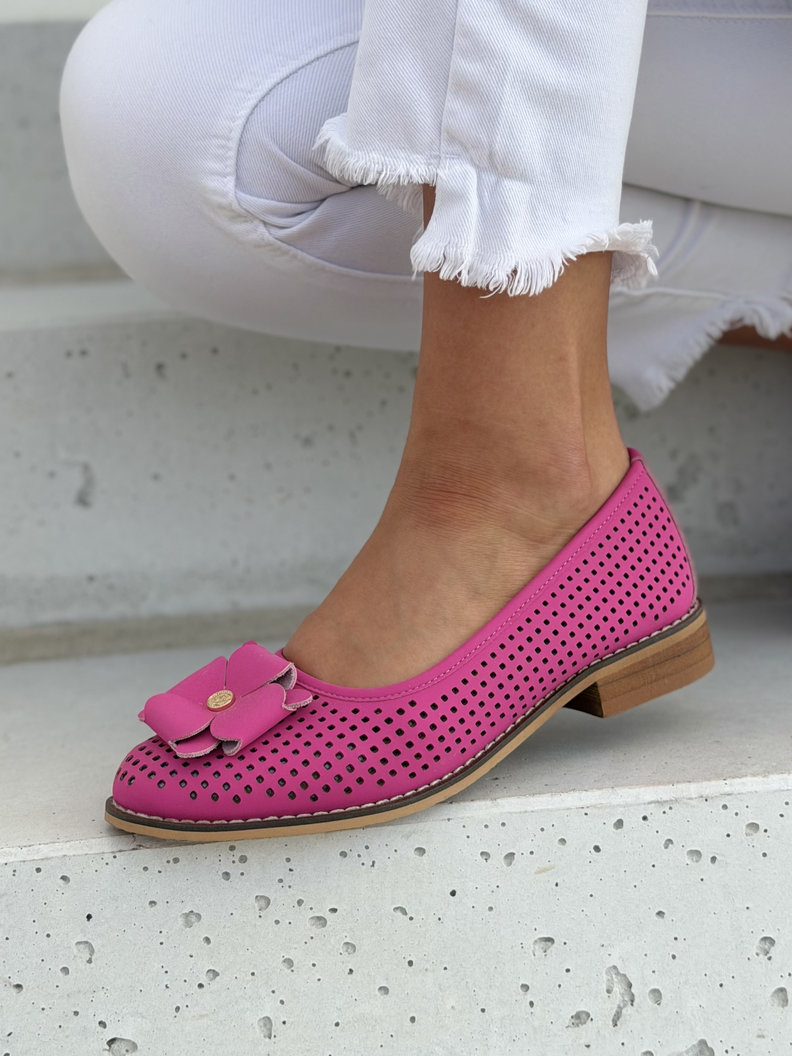 Ażurowe skórzane baleriny damskie FUSCHIA GLOW - obrazek 5