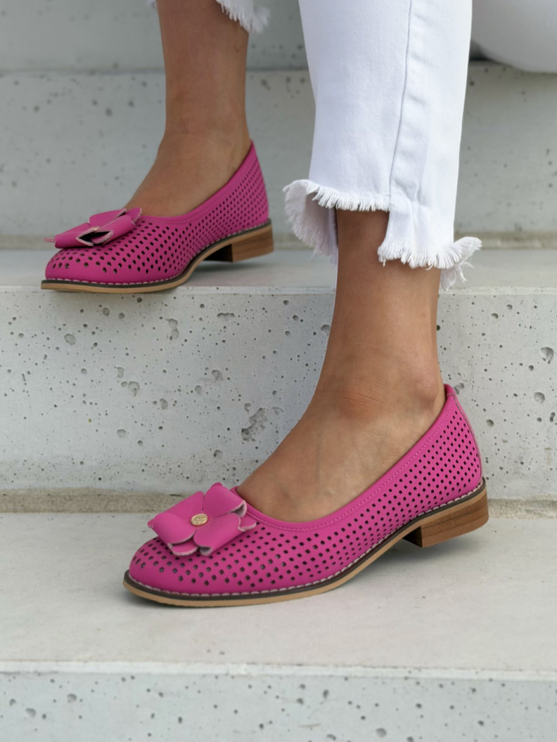 Ażurowe skórzane baleriny damskie FUSCHIA GLOW - obrazek 6