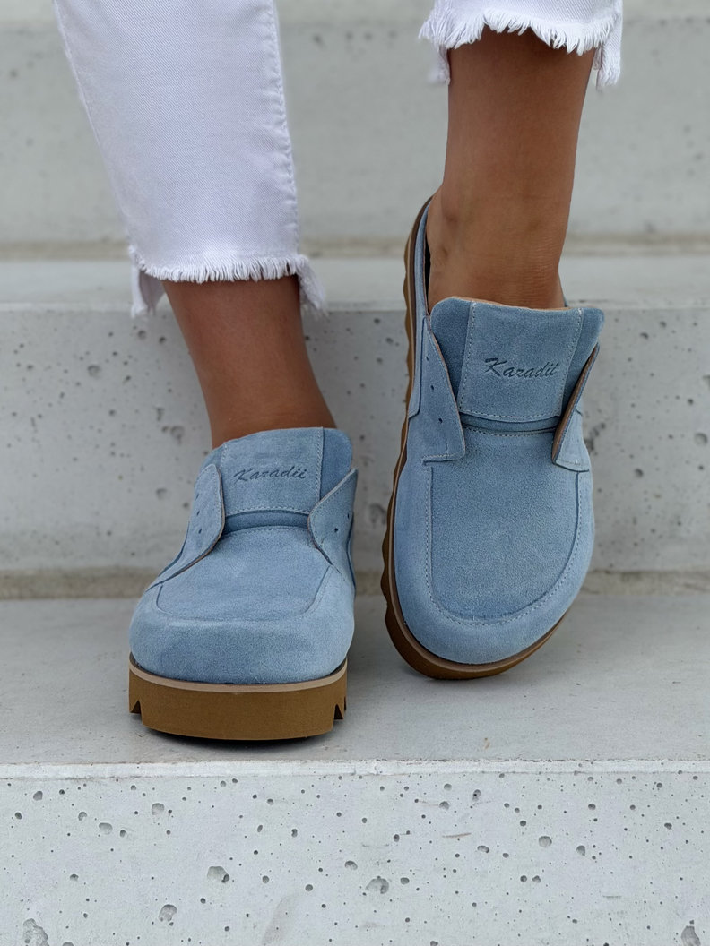Niebieskie skórzane klapki BAREFOOT KAZADII AERIS skóra naturalna polska produkcja - obrazek 8