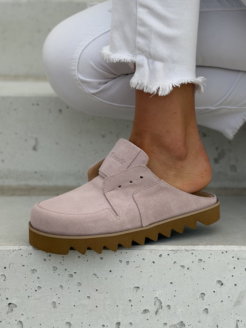 Różowe skórzane klapki BAREFOOT KAZADII AERIS skóra naturalna polska produkcja