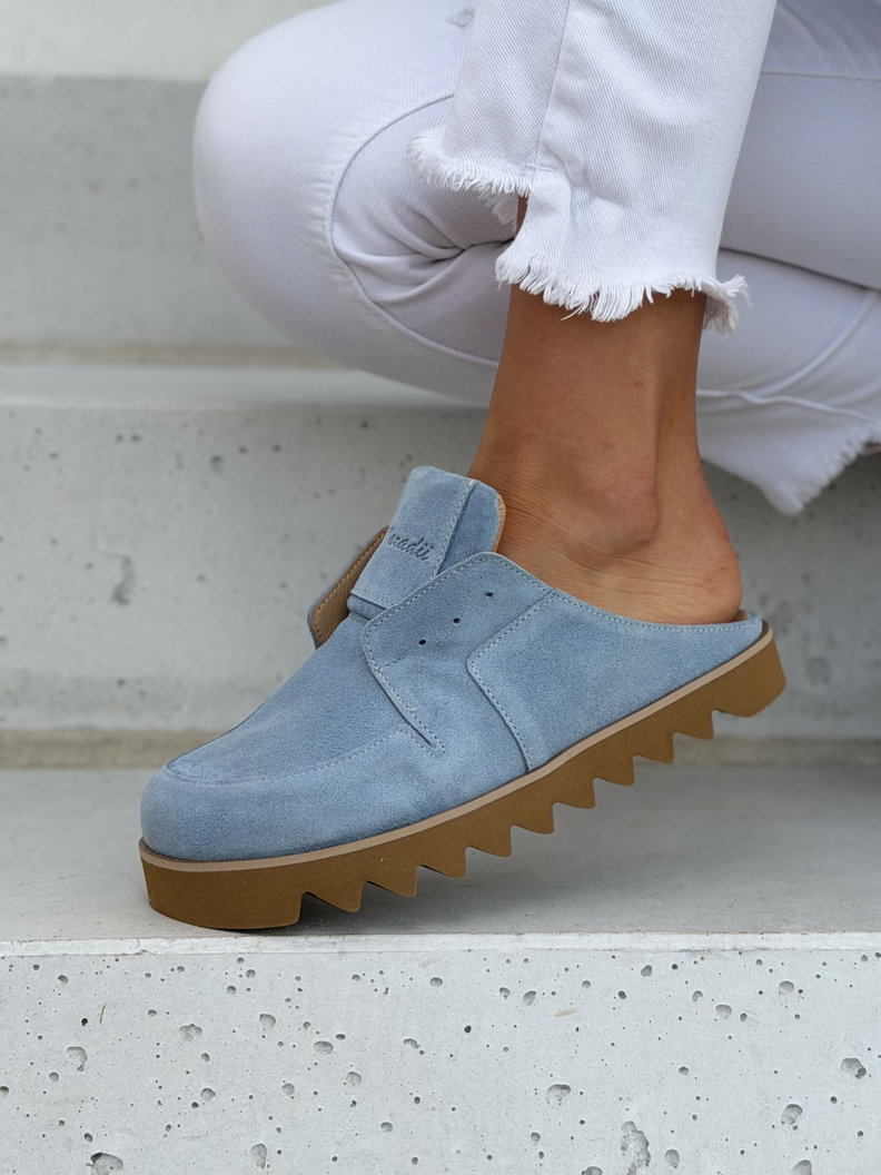 Niebieskie skórzane klapki BAREFOOT KAZADII AERIS skóra naturalna polska produkcja - obrazek 7