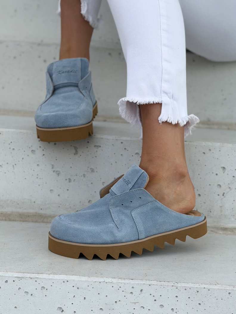 Niebieskie skórzane klapki BAREFOOT KAZADII AERIS skóra naturalna polska produkcja - obrazek 3