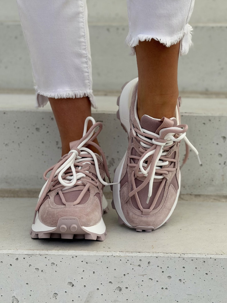 Skórzane lekkie sneakersy na wyższej podeszwie TREKKA PINK - obrazek 8
