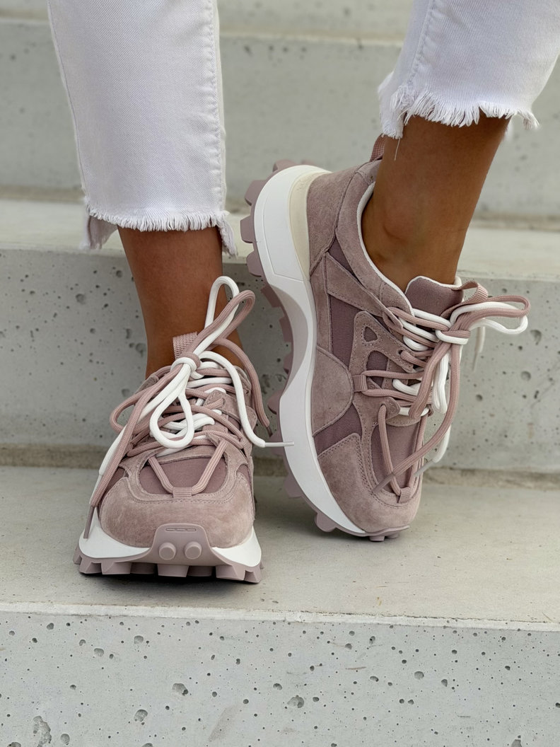 Skórzane lekkie sneakersy na wyższej podeszwie TREKKA PINK - obrazek 3