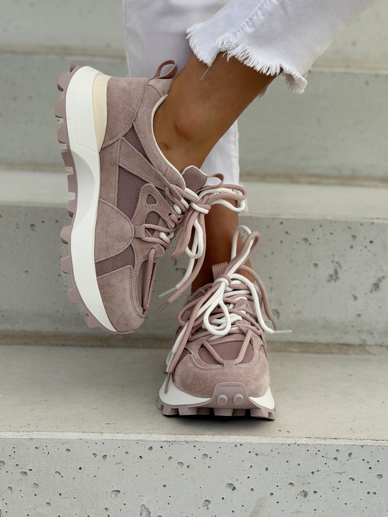 Skórzane lekkie sneakersy na wyższej podeszwie TREKKA PINK - obrazek 4