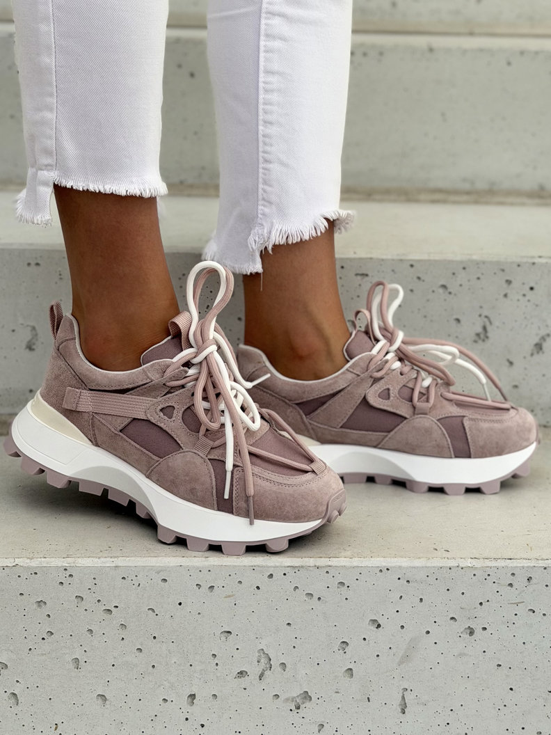 Skórzane lekkie sneakersy na wyższej podeszwie TREKKA PINK - obrazek 6