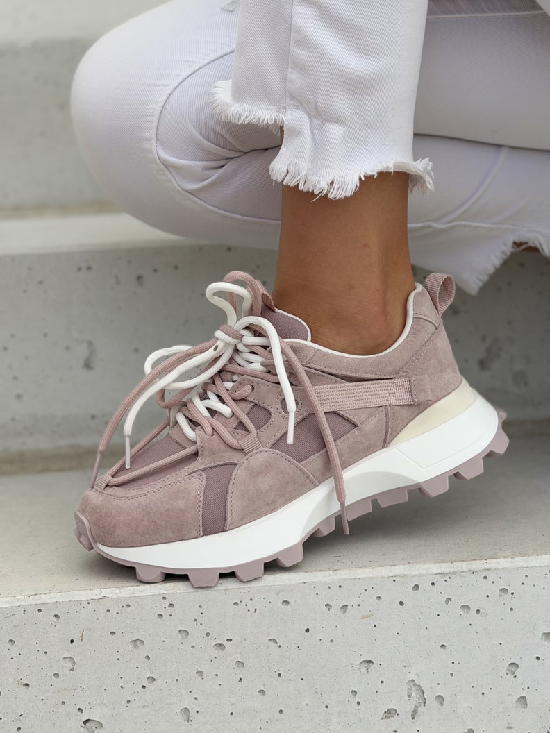 Skórzane lekkie sneakersy na wyższej podeszwie TREKKA PINK - obrazek 7
