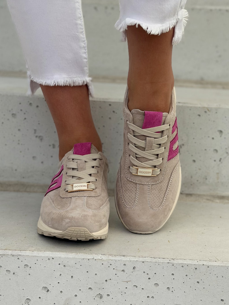 Skórzane trampki damskie STELLA BEIGE FUXIA - obrazek 4