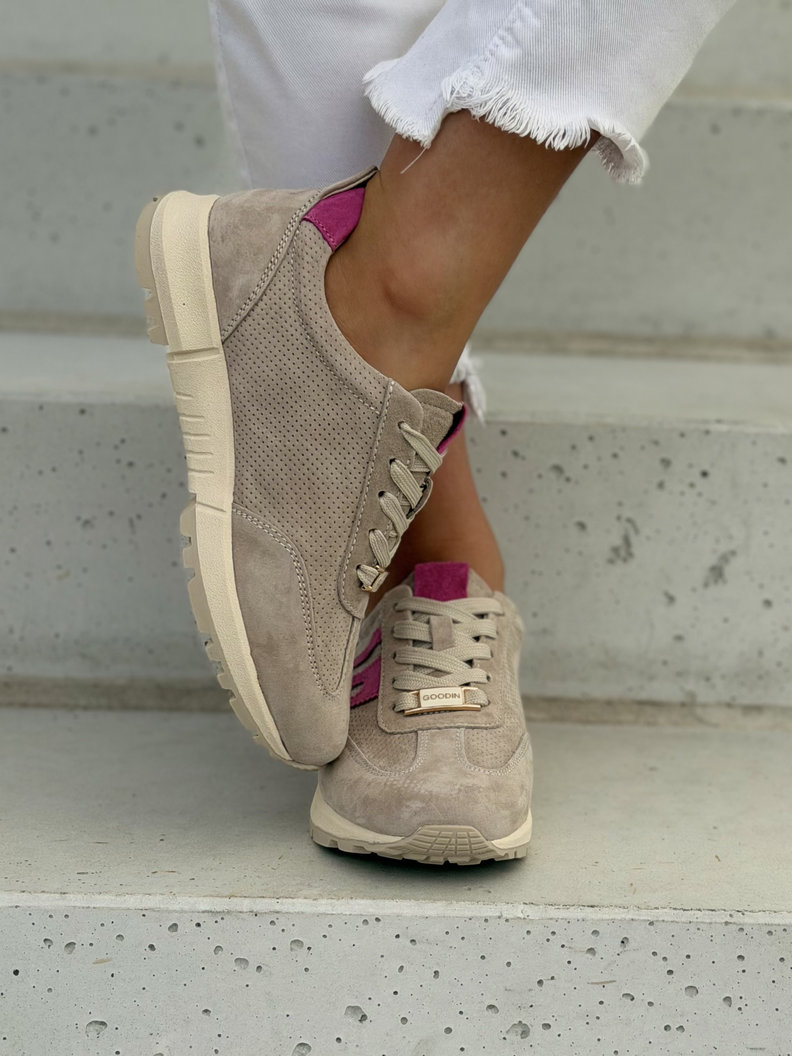 Skórzane trampki damskie STELLA BEIGE FUXIA - obrazek 5