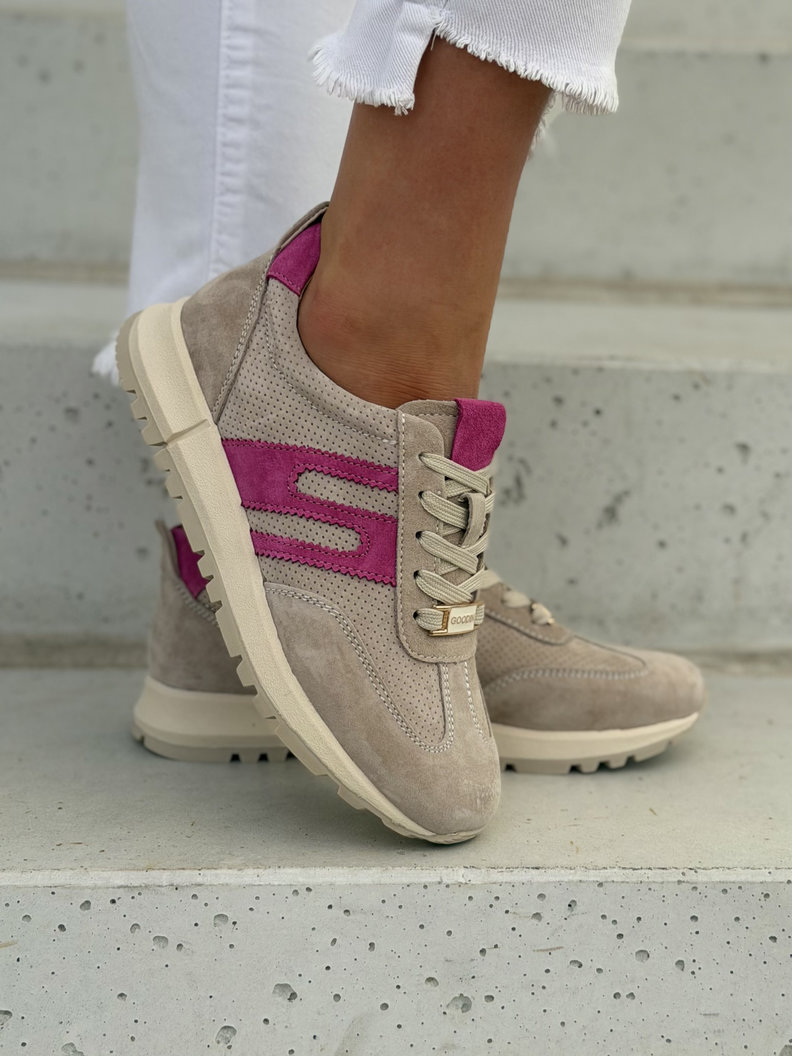 Skórzane trampki damskie STELLA BEIGE FUXIA