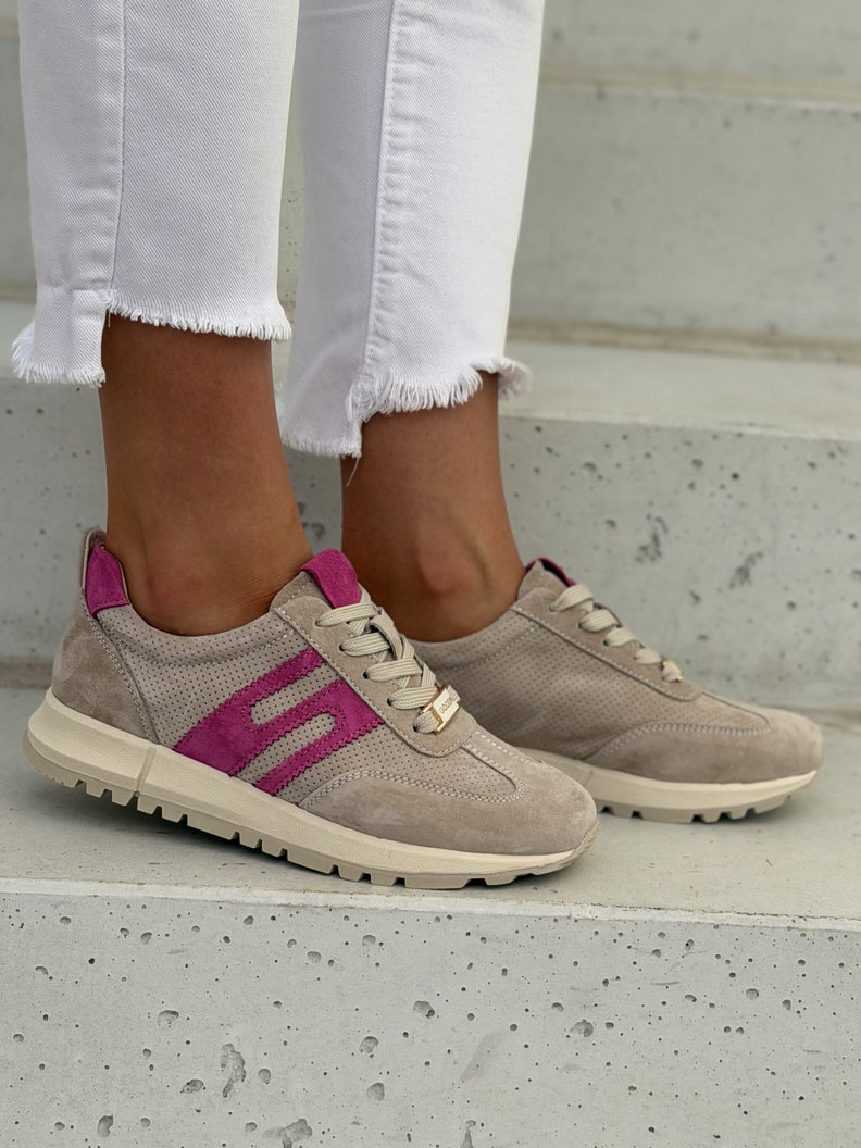 Skórzane trampki damskie STELLA BEIGE FUXIA - obrazek 6