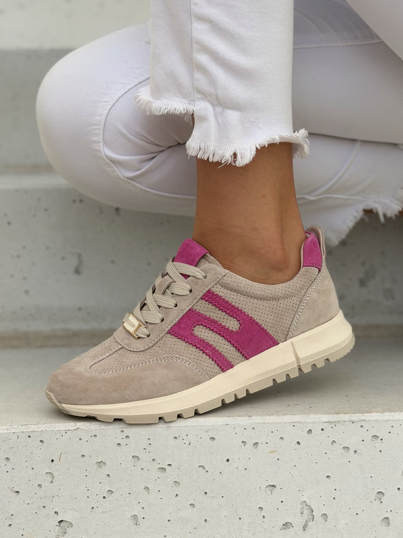 Skórzane trampki damskie STELLA BEIGE FUXIA - obrazek 7