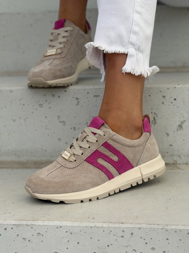 Skórzane trampki damskie STELLA BEIGE FUXIA - obrazek 3