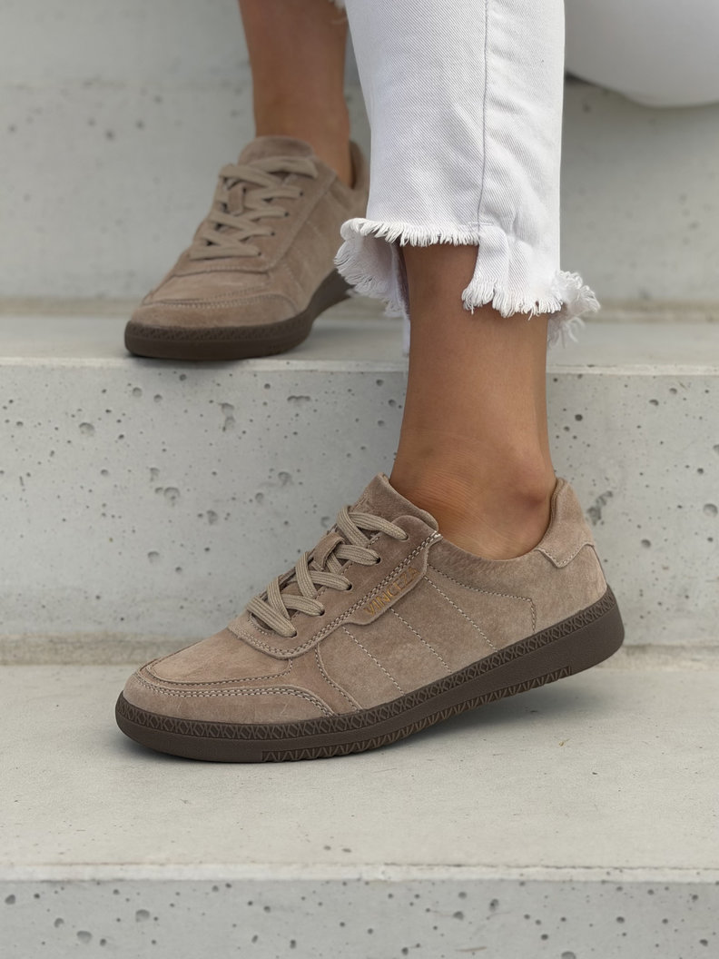 Skórzane trampki damskie na lekkiej platformie MIA beige - obrazek 4
