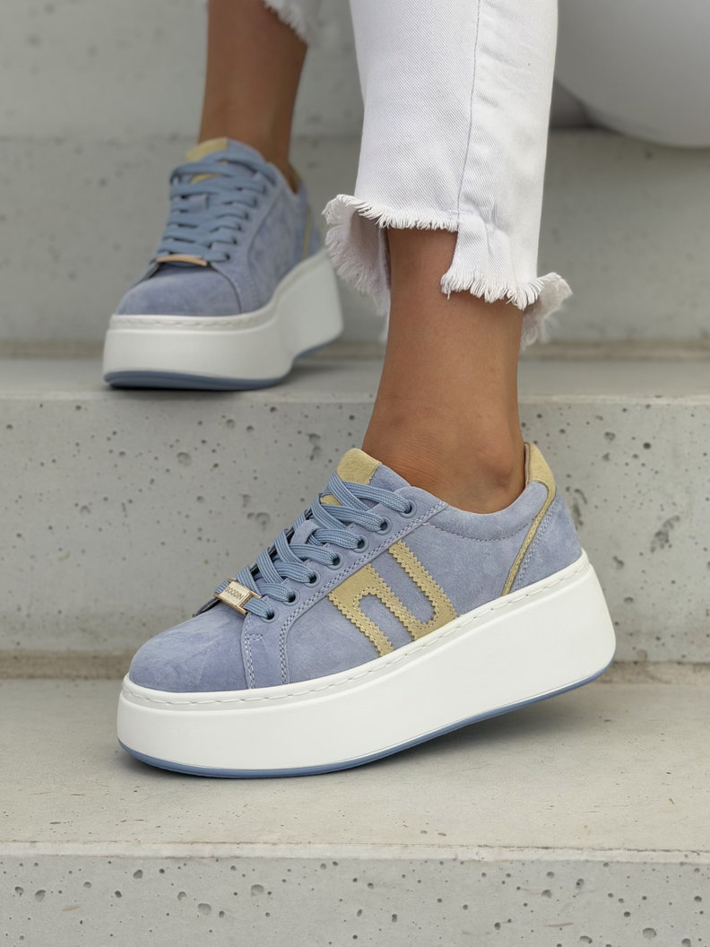 Skórzane trampki na wyższej podeszwie LUNA BLUE YELLOW - obrazek 8