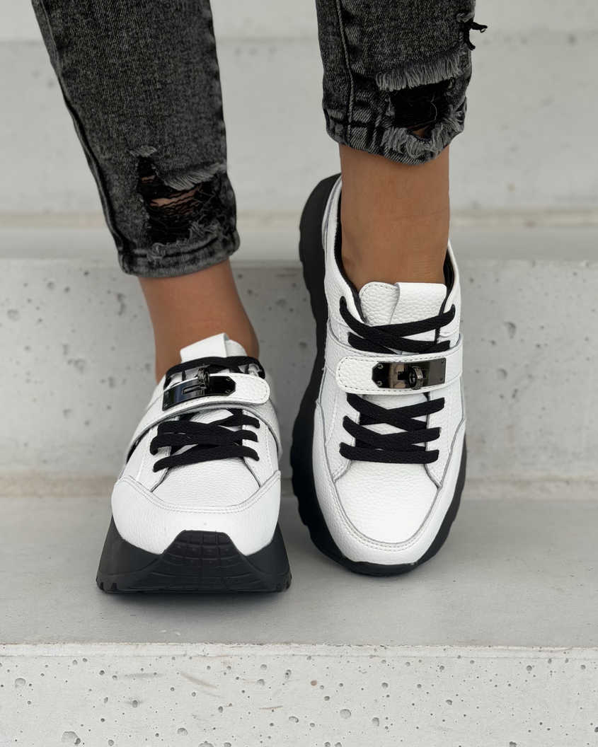 Sneakersy damskie Monéa białe z ozdobną klamrą skóra naturalna - obrazek 9