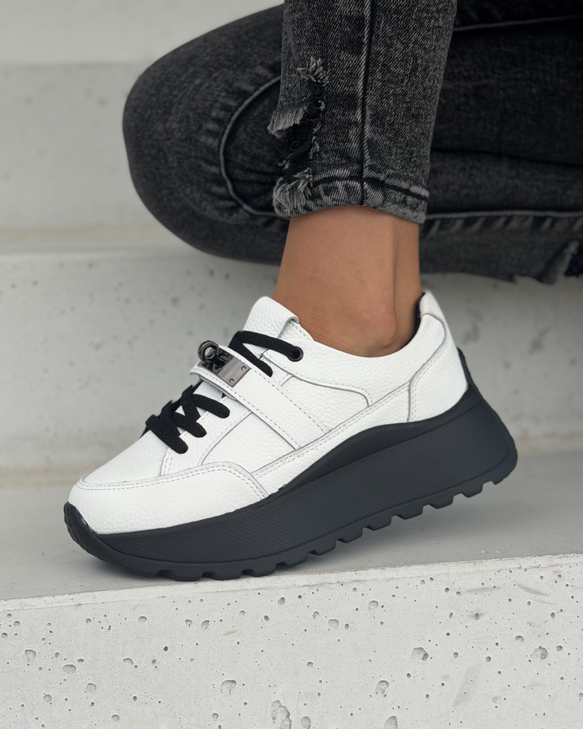 Sneakersy damskie Monéa białe z ozdobną klamrą skóra naturalna - obrazek 6