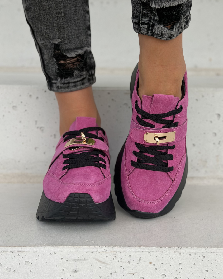 Sneakersy damskie Monéa fuksja z ozdobną klamrą skóra naturalna - obrazek 9