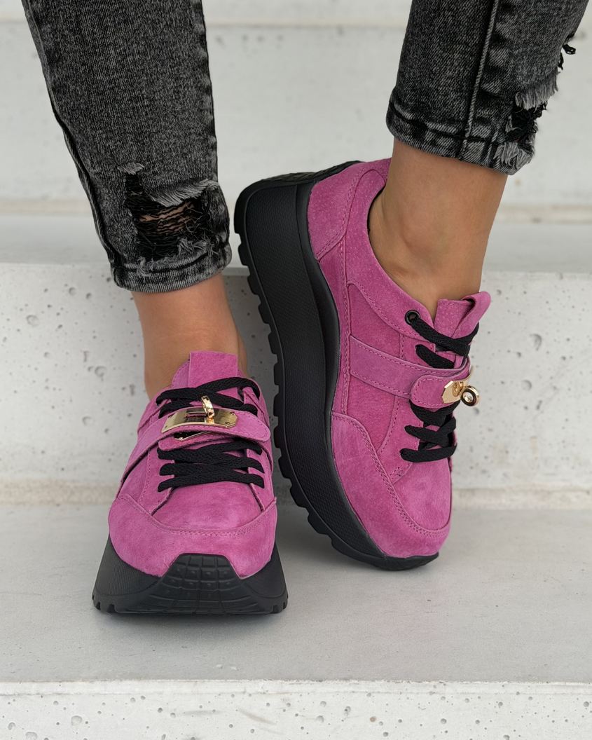 Sneakersy damskie Monéa fuksja z ozdobną klamrą skóra naturalna - obrazek 3