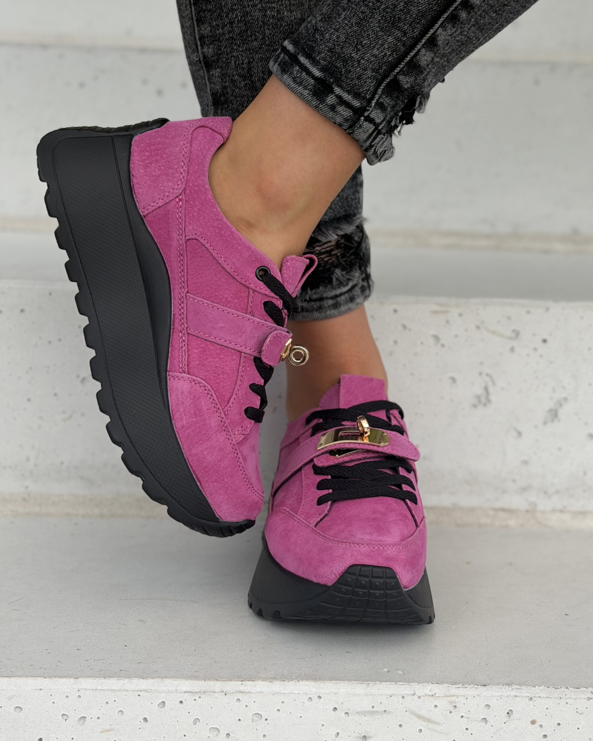 Sneakersy damskie Monéa fuksja z ozdobną klamrą skóra naturalna - obrazek 4