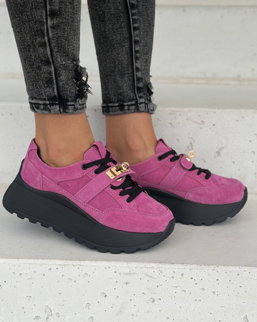 Sneakersy damskie Monéa fuksja z ozdobną klamrą skóra naturalna - obrazek 5