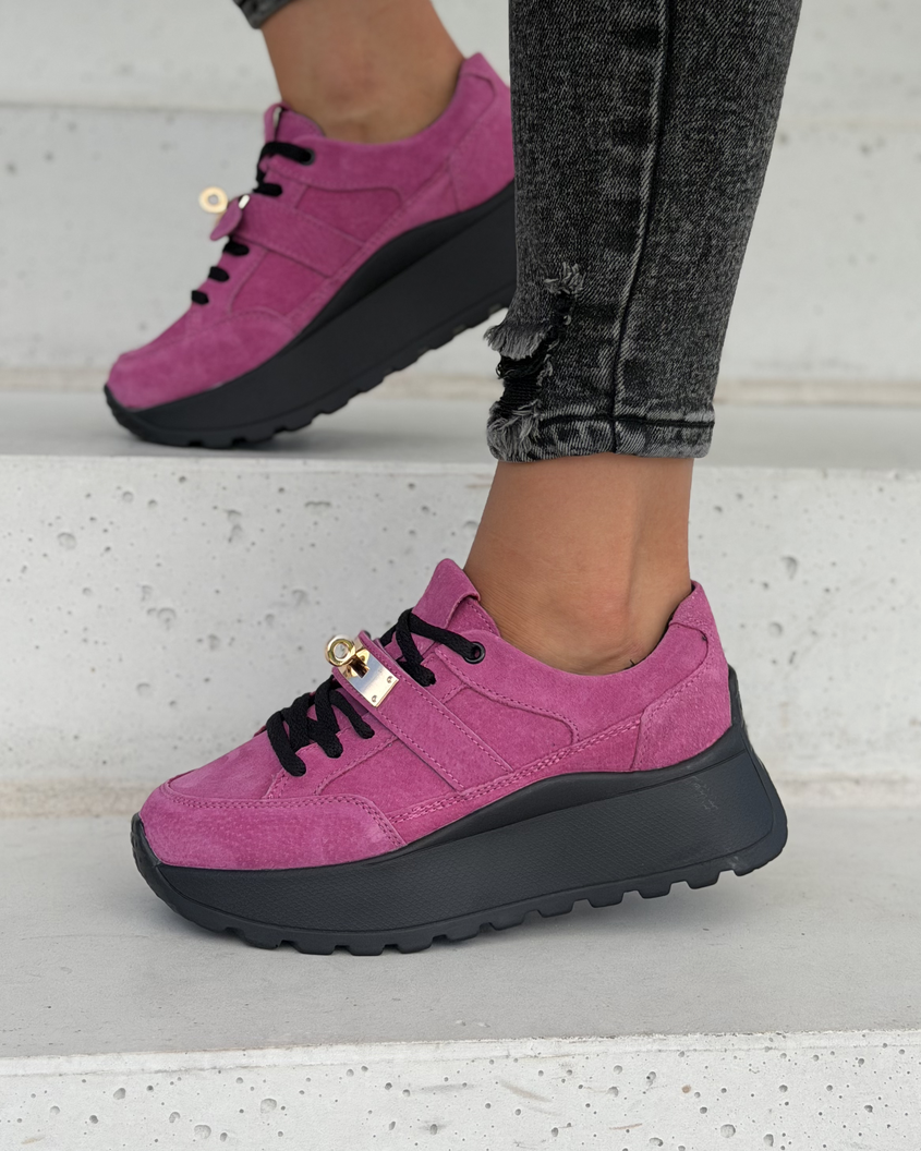 Sneakersy damskie Monéa fuksja z ozdobną klamrą skóra naturalna - obrazek 6