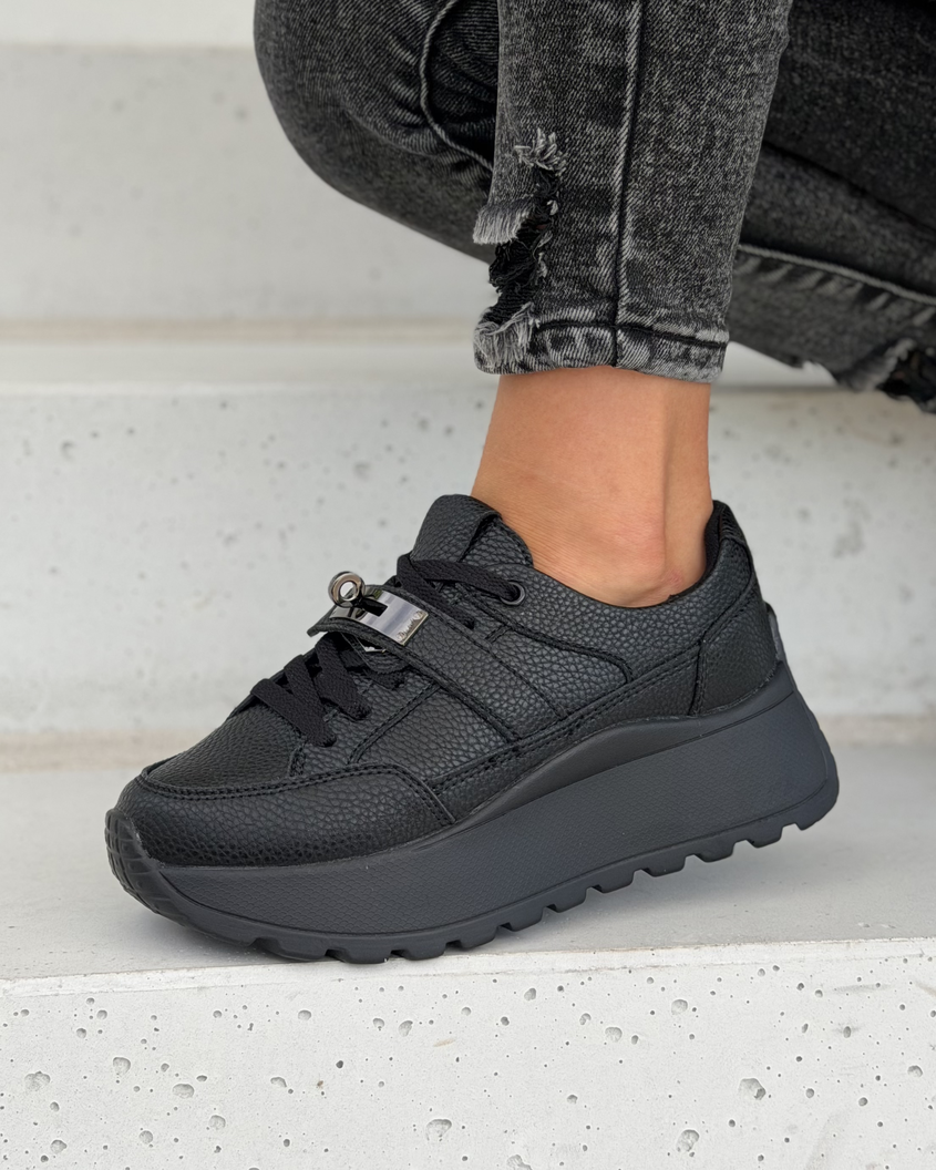 Sneakersy damskie Monéa czarne z ozdobną klamrą skóra naturalna - obrazek 6