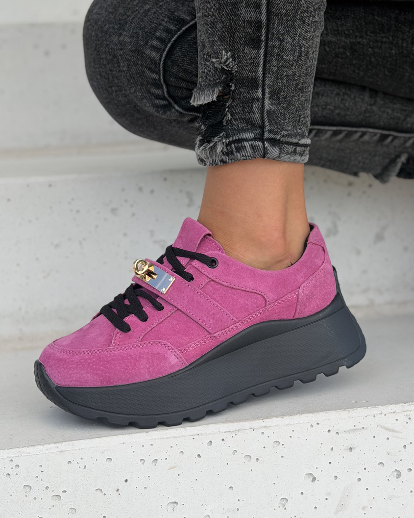 Sneakersy damskie Monéa fuksja z ozdobną klamrą skóra naturalna - obrazek 7