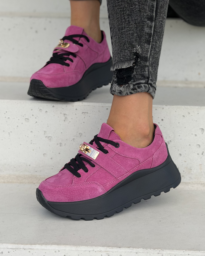 Sneakersy damskie Monéa fuksja z ozdobną klamrą skóra naturalna - obrazek 8