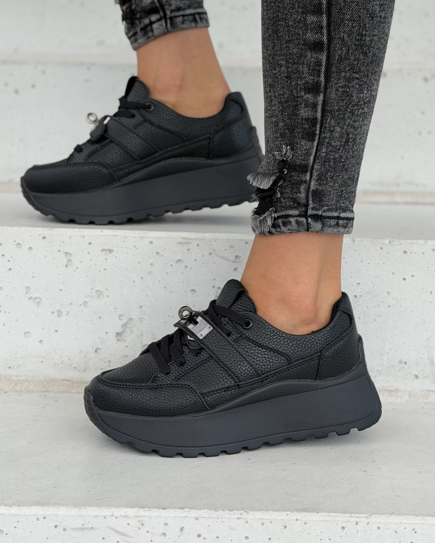 Sneakersy damskie Monéa czarne z ozdobną klamrą skóra naturalna - obrazek 8