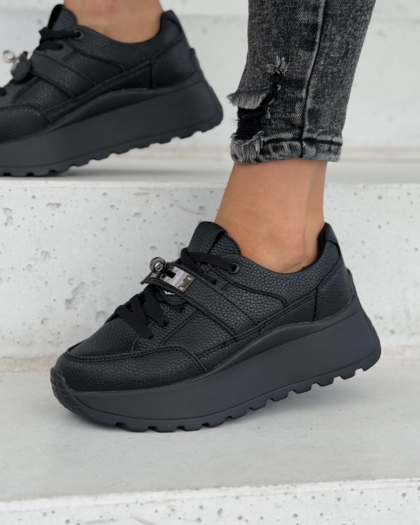 Sneakersy damskie Monéa czarne z ozdobną klamrą skóra naturalna - obrazek 9