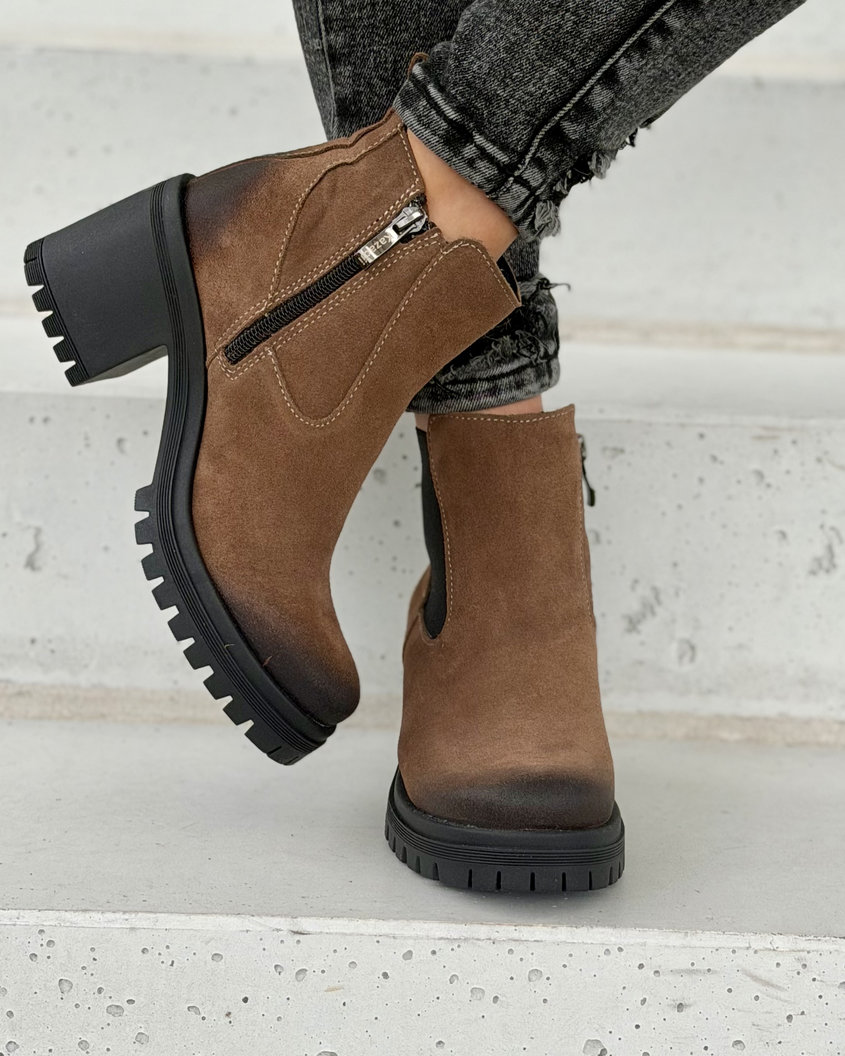Botki damskie KAZADII AURETTA CAMEL zamsz skóra naturalna polska produkcja - obrazek 6