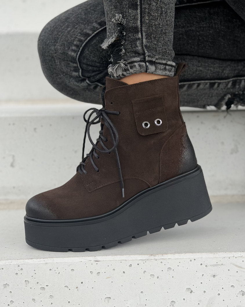 Botki damskie KAZADII LAMIS CHOCO SUEDE na platformie skóra naturalna polska produkcja - obrazek 8