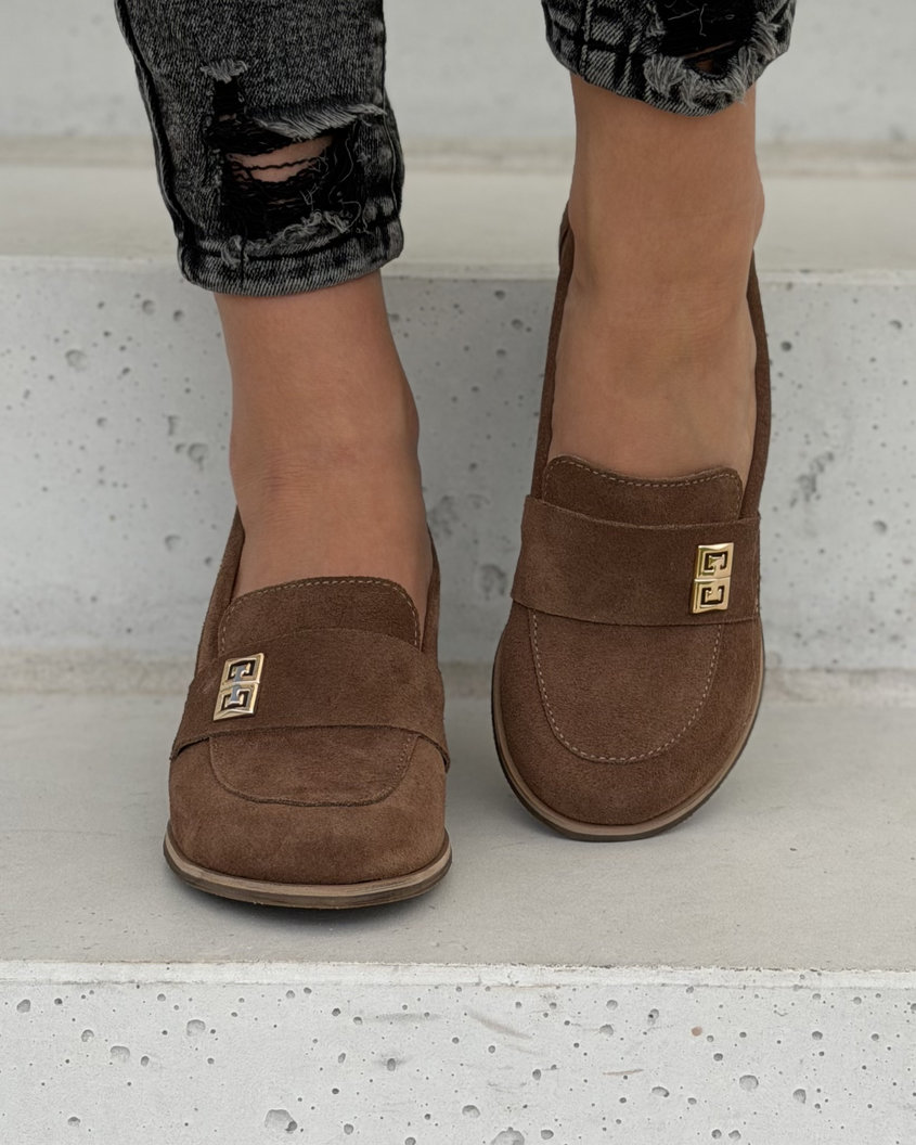 Półbuty damskie KAZADII FLORENCE barefoot na słupku camel zamsz skóra naturalna - obrazek 8