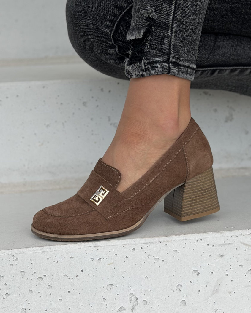 Półbuty damskie KAZADII FLORENCE barefoot na słupku camel zamsz skóra naturalna - obrazek 6
